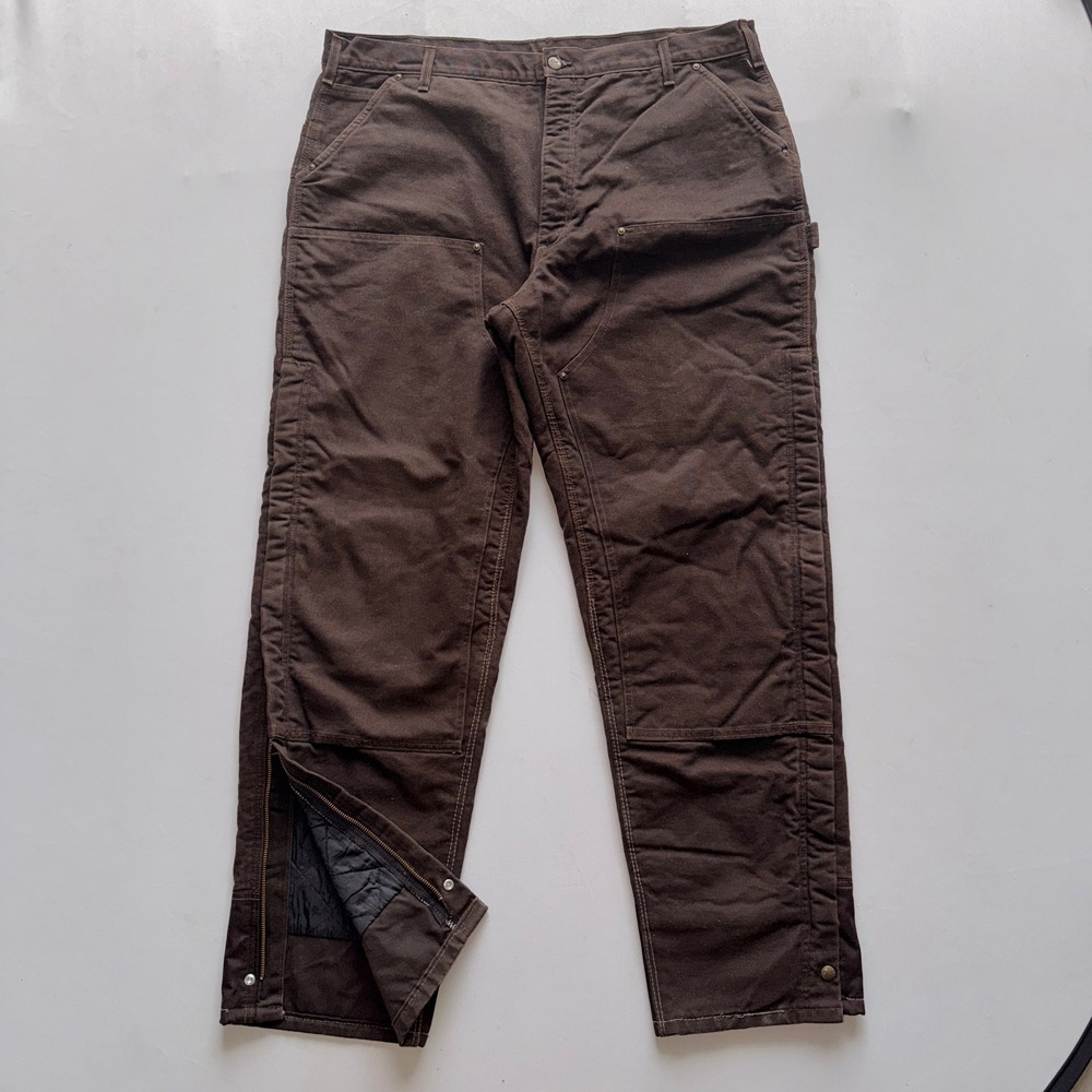 Carhartt B194 DKB Quilt Lined Double Knee Pants Mens 42x34 Brown Duck Canvas Zip